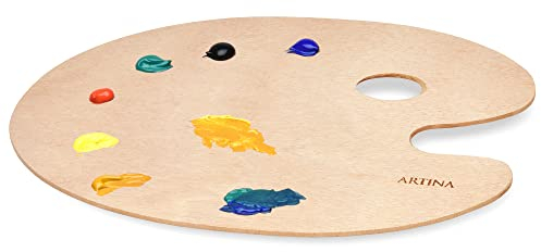 Artina Holz Malpalette Schule Rund 25x30 cm Mischen mit Griffloch für Kunst & Malen universell einsetzbar für Ölfarben – Mischpalette Acrylfarben