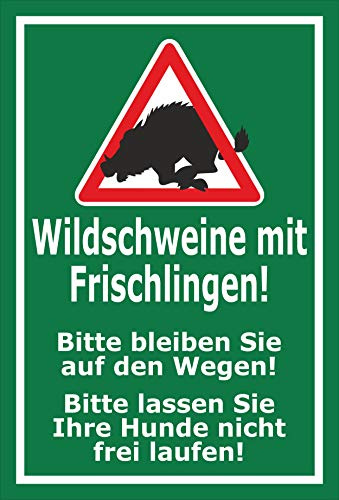 Melis-Folienwerkstatt Schild Wildschweine Frischlinge Hunde anleinen – 30x20 cm – 3mm Aluverbund – mehrere Größen/Materialien