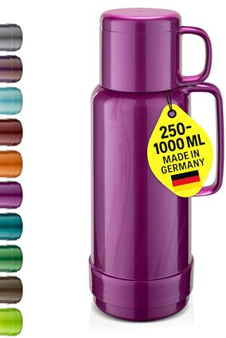 ROTPUNKT Isolierflasche 1 Liter mit integriertem Becher - Hochwertige Isolierkanne Made in Germany I Bis zu 24 h heiß & 36 h kalt (Andreas 80, Shiny Grape)