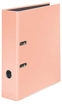 FALKEN PastellColor-Ordner 8 cm breit DIN A4 Pastell-Farbe Pfirsich-Orange | Made in Germany glanzkaschierter Papierbezug außen schwarzer Papier-Innenspiegel
