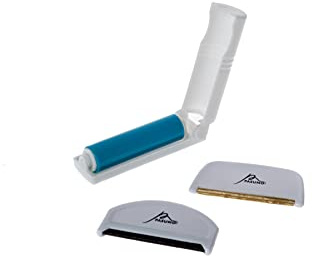 Pasuno 2 White Sweater Wool Cashmere Combs for Fine Knitwear Garments, Copper and Mesh Metal Combs, Complete with Mini Pocket Size Lint Roller Combo Ideal Defuzzer Pilling Fluff Bobble Remover
