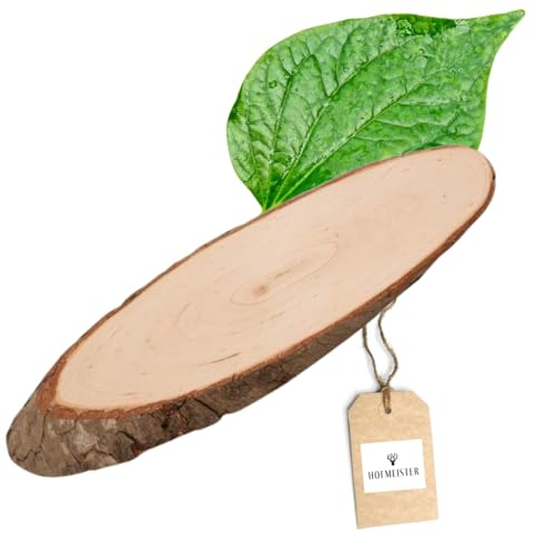 HOFMEISTER® Holzscheibe mit Rinde, Rindenbrett oval, unlackiert aus Holz, Dekoidee, Geschenkidee, zum Basteln, ca.30 cm