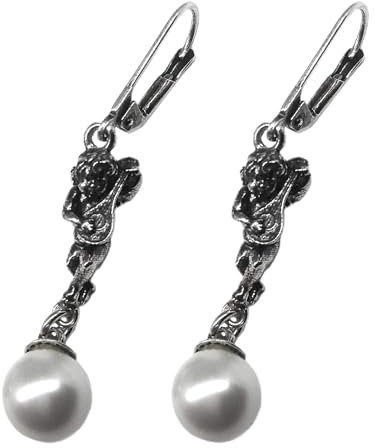 Boucles d'oreilles argent 925 ange Mandoline avec perle, fermoir à levier, avec sac Plus chiffon de polissage (vIMON)