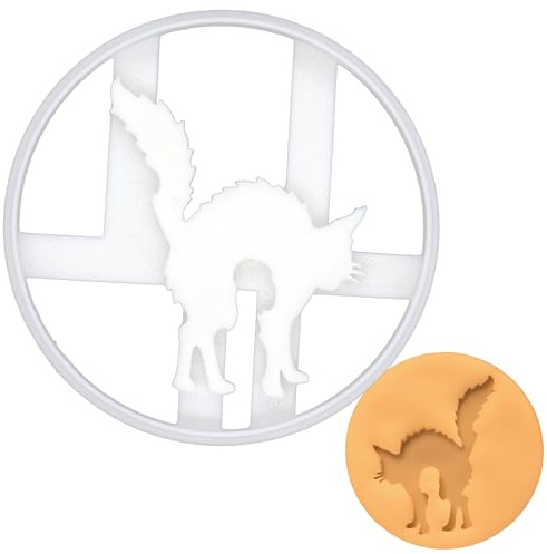 BAKERLOGY Halloween Cat Cookie Cutter - Detailed Biscuit Cutter Design for Baking and Crafts, Ideal on Fondant, Dough, Clay