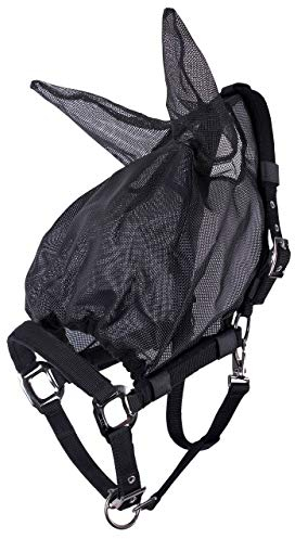 ARBO-INOX Fliegenmaske Pferd – mit Halfter und Ohren – Klettverschluss und Fleece-Polster, Schwarz