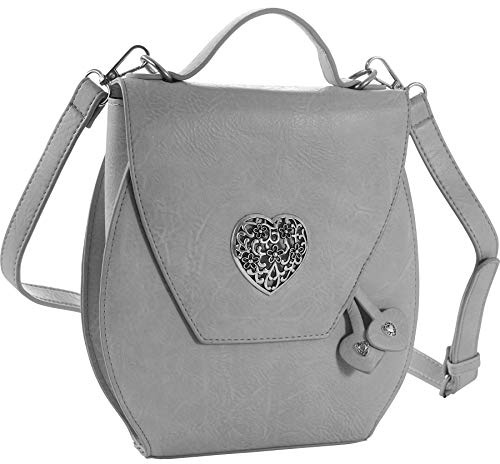 dressforfun Dirndl Tasche, Herztasche, Handtasche Damen mittelgroß, Trachten Mode, Trachtentasche in Wildlederoptik, Damen Tasche, Umhängetasche, Oktoberfest Accessoires, Damen-Schultertaschen - grau