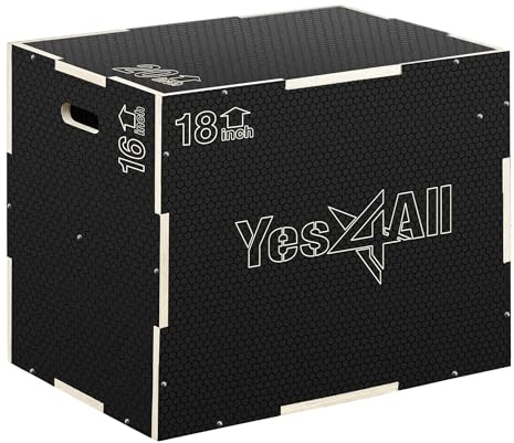 Yes4All 3 i 1 halkfri plyo-låda i trä, plyometrisk låda för hemmagym och utomhusträning 50 cm 45 cm 40 cm – svart.
