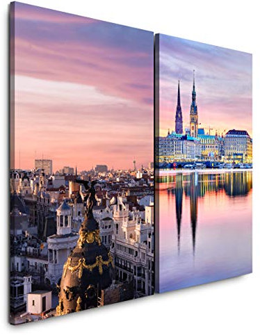 Paul Sinus Art Leinwandbilder 2 Stück je 40x60cm Skyline Hamburg Alster Gebäude