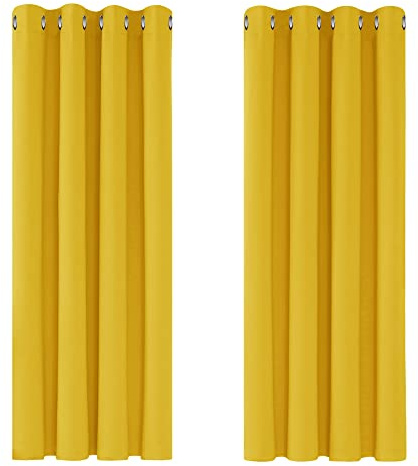 Deconovo Blackout Curtains Super Soft Bedroom Curtains Thermal Insulated Energy Saving Curtains for Kids Mellow Yellow 46x63 Inch 2 Panels