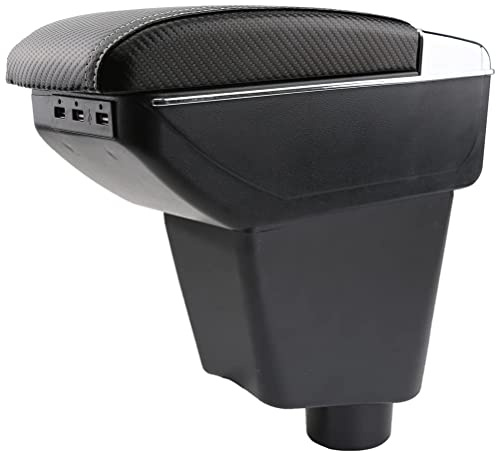 YJYWZH Armlehne für Renault Clio 4 Captur Clio 3 Carbon-Optik mit USB | Mittelarmlehne für Mittelkonsole,mit 6 USB+1 USB-C,mit Getränkehalter,PU-Leder,Doppelstauraum,Kohlefaser-Muster Schwarz