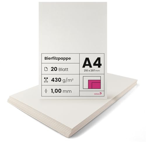Netuno 20 Blatt Bastel-Pappe Creme-Weiß DIN A4 21 x 29,7 cm 1,00 mm 430g finnische Holzpappe zum Basteln Bierdeckel Bierfilze selbst gestalten Finnpappe basteln Buchbinderpappe Fotoalben