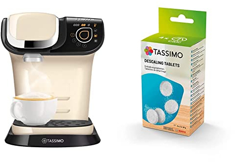 Tassimo by Bosch My Way 2 TAS6507GB Coffee Machine, 1500 Watt, 1.3 Litre, Cream with TCZ6008 Descaling Tablets - 8 Tablets