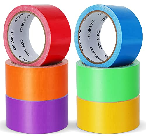 COSIMIXO 6-Pack Rainbow Colored Duct Tape 15 Yards x 2 Inch No Residue, Tear by Hand & Waterproof,Great for Arts & Crafts, Color-Coding, and DIY Projects