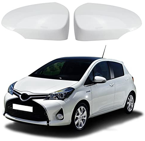 Coques de rétroviseurs pour voiture, 1 paire de coques pour rétroviseurs extérieurs de porte, coques de rétroviseurs latéraux pour Toyota Yaris 2012-2019 (Blanc)