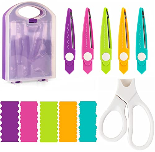 Dekoratives Papierkantenscheren-Set, 5 Paar Ersatz-Scherenkanten mit tragbarem Organizer-Etui für DIY-Papier, gekräuselte Kanten, Schneiden, Basteln, Scrapbooking, Papier, Quilling, Kinderdesign