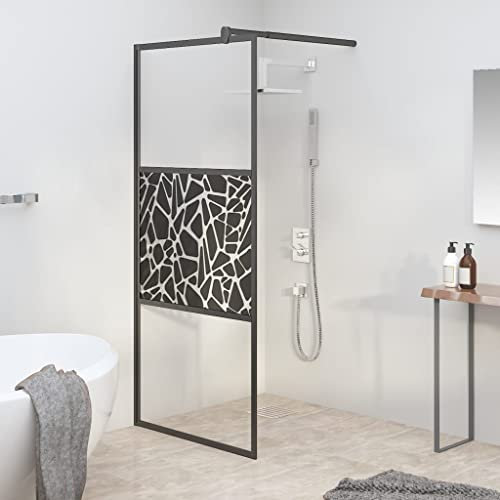 Pared de ducha a ras de suelo 80x195cm ESG vidrio con diseño de piedra negro