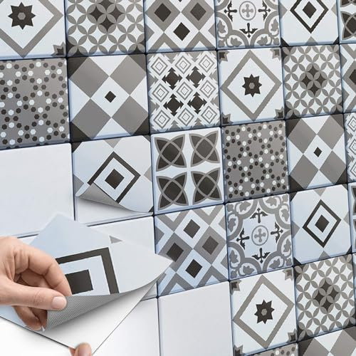 63 Stück Fliesenaufkleber, Klebefliesen 10x10 cm für Bad und Küche - Fliesenfolie, Mosaikfliesen selbstklebend - SET