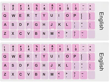 PATIKIL 2Pcs Universal English Keyboard Stickers, Replacement English Keyboard Stickers Pink Background with Black Lettering for Computer Laptop Notebook Desktop