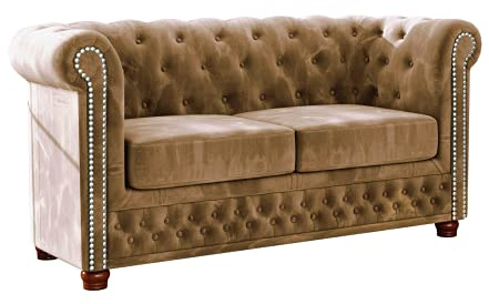 S-Style Möbel Harwell Sofa 2-Sitzer Chesterfield-Sofa für Wohnzimmer Lounge Couch mit verchromten Füßen Möbel Freistehende Polster Sofas & Couches Couchgarnitur Beige 148 x 86 x 72 cm