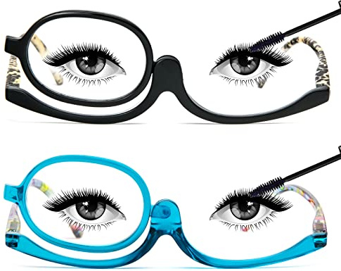 MMOWW 2 Pairs Makeup Reading Glasses for Women Magnifying Flip Down Cosmetic Readers +2.75