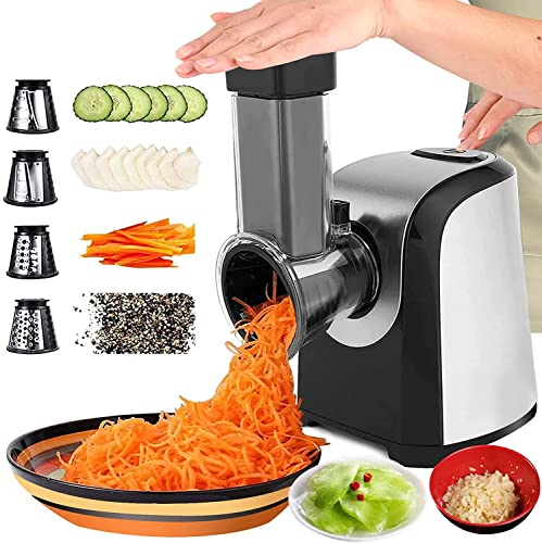 Gemüseschneider Elektrisch Gemüsehobel, Automatisch Elektrische Küchenreibe Reibe mit 5 Kegel-Klingen 150W Elektrischer und Ein-Knopf-Steuerung Gemüsereibe Zerkleinerer,BPA-frei