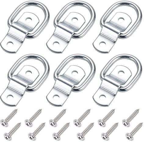 Moollyfox 6 Stück D Ring Zurrösen, Zurrösen Edelstahl für Anhänger - Last 400KG - D Ringe mit Schrauben und Halterung - Verzurrösen Silber Zurring Aufbauring für Ladungssicherung LKW, Boot, PKW, Kajak