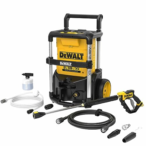 DEWALT 2X 18 Volt Akku-Hochdruckreiniger (bürstenloser Motor, Ansaugfunktion, 3 Druckeinstellungen, „Rollkoffer“ Design m. Teleskopgriff, Lieferung ohne Akkus & Ladegerät), DCMPW1600N- XJ