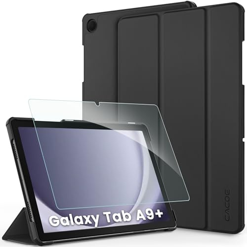CACOE Custodia Cover Compatibile con Samsung Galaxy Tab A9+ / A9 Plus 2023 11, Ultra Sottile in Pelle con Vetro Temperato Ultra Sottile, Nero