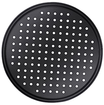 RORPOIR Plaque à Pizza Perforations Antiadhésive Ronde en Acier Carbone pour Cuisson Rapide et Nettoyage Facile, Plat à Four pour Pizza Maison
