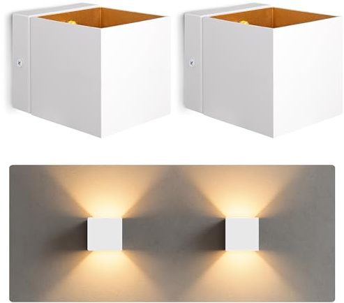 SSC-LUXon EPITA Wandleuchte 2er Set Innen weiß-gold Up & Down G9 | Zwei moderne Wandlampen weiß mit goldenem Innenschirm - Up-Down-Licht für Flur, Treppenhaus & Wohnzimmer, G9-Fassung, retro