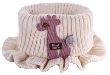 Wisafory Winterschal Kinder Strickschal Süße Cartoon Schlauchschal Warm Kinderschal Loop Schal Rundschal Rüschen Gestrickter Halstuch Nackenwärmer Scarf Halswärmer für Junge Mädchen Beige