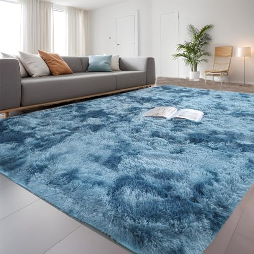 QUINZI Weiche Teppich Hochflorteppiche Moderne Flauschige Teppich Schlafzimmer Wohnzimmer Kinderzimmer Zottelteppiche rutschfeste teppiche（Blau，80x160cm）