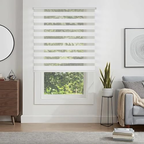 Tochiyoga Weiße schnurlose Zebra-Rollos für Fenster, Fensterblenden für Zuhause, Rollos für Büro