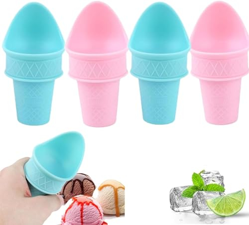 Soporte de plástico para conos de helado, cono de helado, cuchara de plástico de grado alimenticio, soporte reutilizable para conos de helado (4 piezas)
