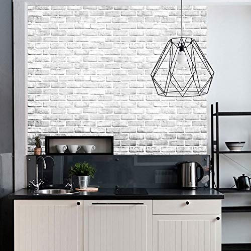 Fnppyrd Papier peint en brique blanche, 17,7 po × 398 po, papier peint à motif de brique blanche, for salon, chambre à coucher, restaurant, autocollant mural adhésif