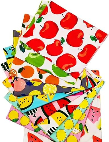 CraftsFabrics Lot de 10 tissus en coton sergé imprimé série fruits 25 x 25 cm pour matelassage, scrapbooking, projets de bricolage, collage, patchwork