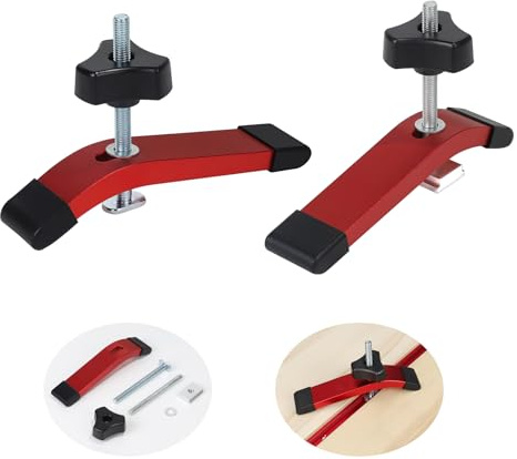 Swawis 2 stycken röda hållare spår, T-spår splint, aluminiumlegering T-spännklämmor för verktyg för träbearbetning