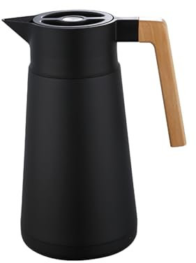 Pichet Isotherme Thermos Sous Vide Isolé, Acier Inoxydable, Avec Manche En Bois, Carafe à Café Thermique Pour Le Thé Café Chaud Et Froid, Pour Hôtel Bureau Domicile (Noir,2L)