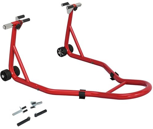 HOMCOM Cavalletto anteriore per moto Supporto di sollevamento per moto con braccio oscillante a U e a L, supporto di sollevamento universale per officina in acciaio rosso