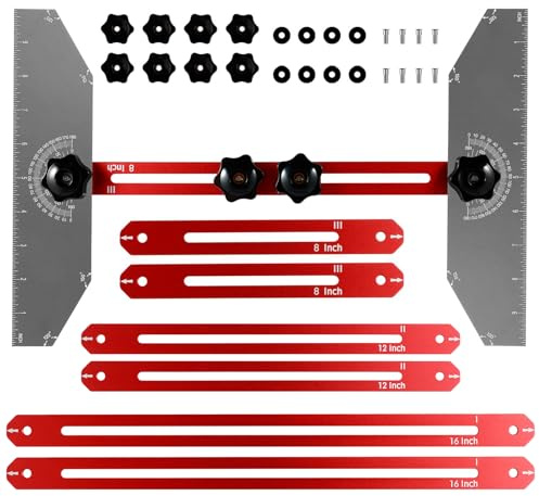 Precise Stair Measuring Tool, 8In to 60In Aluminum Tread Template and Gauge with Angle Layout for Risers, Cabinets, Floors (Set A)