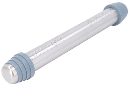 Aladeno Rouleau à pâtisserie en acier inoxydable pour la cuisson, anti-adhésif, antidérapant, 4 anneaux de guidage en silicone, pour pizza, tarte, pâtisserie, pâtes, biscuits,