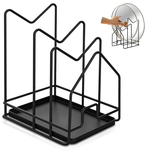 imposyu Schneidebrett Ständer Topfdeckelhalter Schwarz Schneidebrett Organizer Topfpfannendeckel Halter Zum Aufbewahren Verschiedener Küchenutensilien wie Schneidebretter