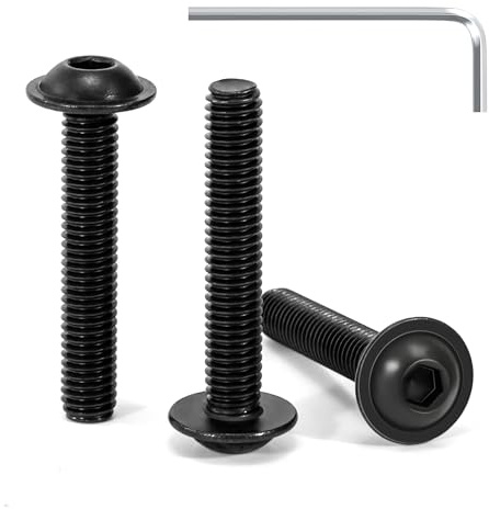 Tunejoy 30 Stück Linsenkopfschrauben mit Flansch Schwarz M6 x 35 mm Linsenkopfschraube Innensechskant Edelstahl A2 V2A Flanschschrauben Vollgewinde mit Inbusschlüssel