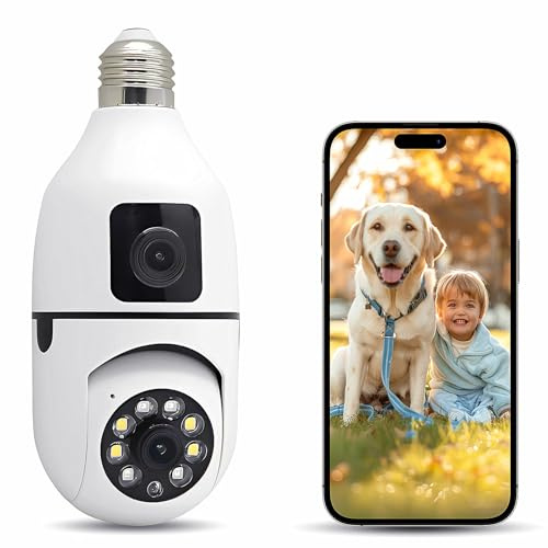NWpangu E27 Socket Security Camera, HD WiFi Camera with Night Vision, 2-Way Audio, Motion Detection, Use for Indoor/Outdoor Home Security