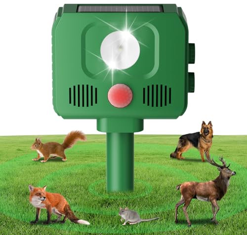 Repellente Gatti, 4 Modalità Repellente Ultrasuoni Energia Solare, Ultrasuoni per Gatti con Luce LED Allarme Selezionabile, Frequenza Regolabile, Repeller per Piccioni, Uccelli, Cani, Topi, Volpi