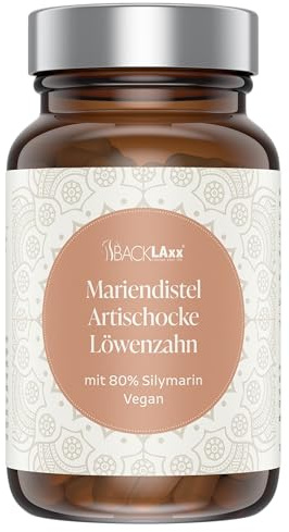 BACKLAXX® Mariendistel Artischocke Löwenzahn Komplex, 120 Kapseln, vegan | 3-fach Pflanzen-Komplex: 250 mg Mariendistel (80% Silymarin), 200 mg Artischocke, Löwenzahn, 120 Tage Vorrat, ohne Zusätze
