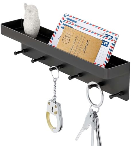 Hnonoxy Schlüsselbrett Schwarz mit Ablage, Schlüsselhalter Schlüsselregal mit 6 Haken, Wand Key Rack Hanger Schlüsselboard Schlüssel Schlüsselhaken Schlüsselablage für Eingangsbereich, Flur, Küche