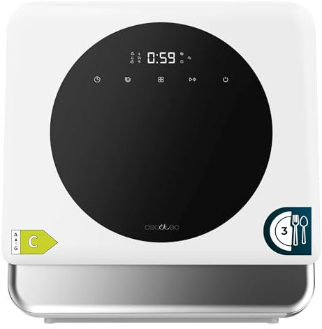 Cecotec Lavavajillas Compacto Libre Instalación Sobremesa Bolero Aguazero 1100. 3 Cubiertos, Bajo Consumo, 6 Programas, Touch Control Panel, Funciones como Long Storage y Delay Start, Blanco