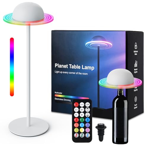 Lampada da Tavolo LED Senza Fili con Touch, Forma di Pianeta, Lampada per Bottiglia,Sincronizzazione Musicale, 3000-6500k + Dimmerazione RGB,Materiali Metallici per Comodino, bar, Ristorante