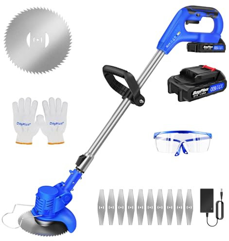 Tagliaerba con batteria da 21 V, tagliabordi con 2 batterie e 2 tipi di lame, motore da 850 W, manico telescopico regolabile, tagliaerba elettrico per giardino, cortile